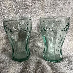 Coca Cola Miniture Embossed Green Glass Set (2)
